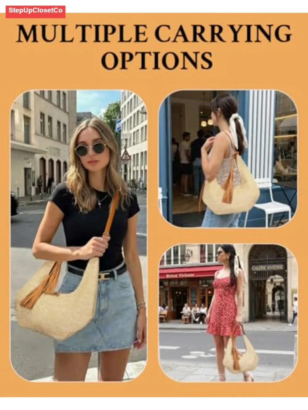Handwoven Straw Fringe Hobo Shoulder Bag with Removable Tassel, Crossbody